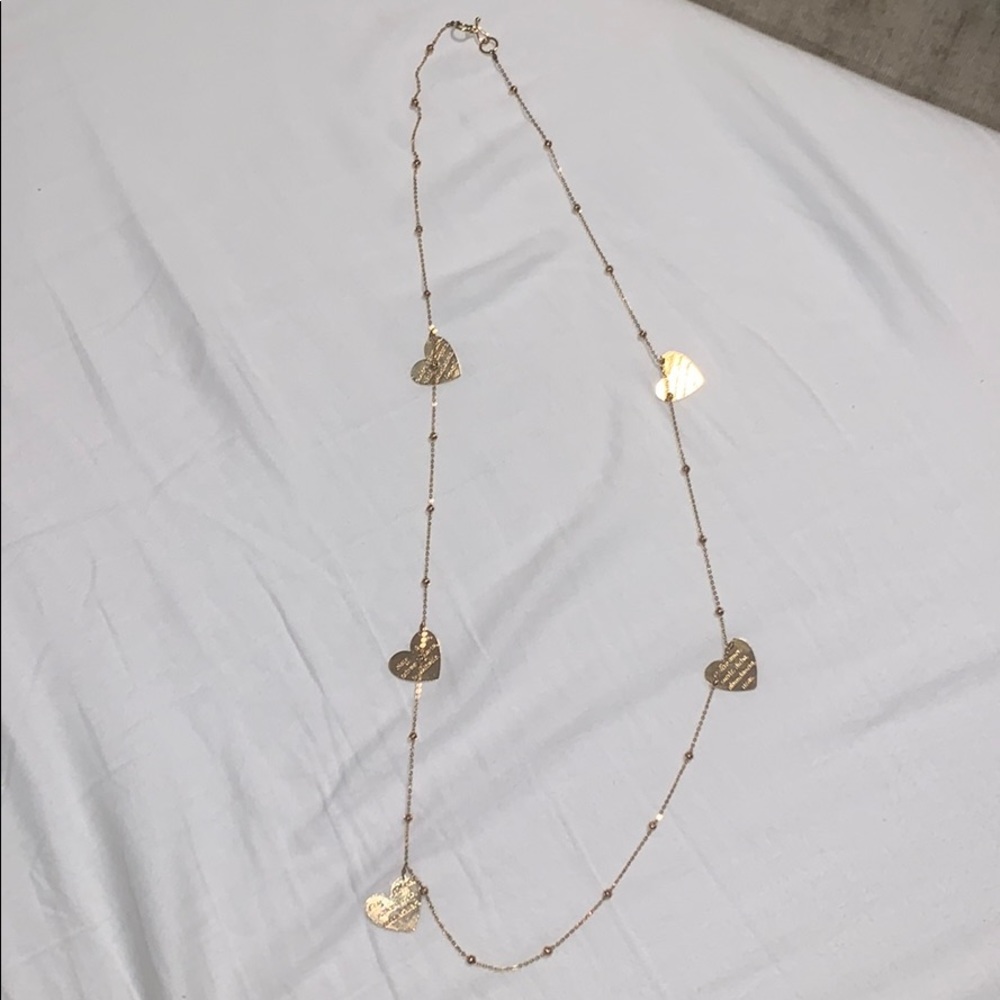 long gold/plated bronze necklace with hearts